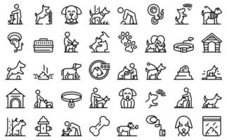 Dog walk icons set outline vector. Pet owner vector