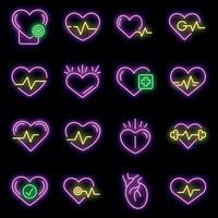 corazón sano, iconos, conjunto, vector, neón vector