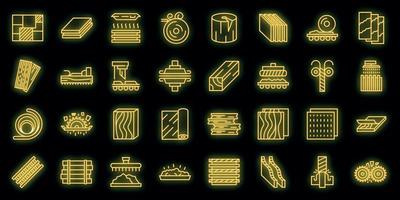 Plywood icons set vector neon