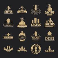 Cactus logo icons set, simple style vector