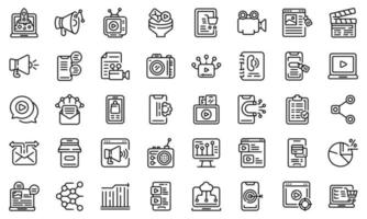 Social media marketing icons set, outline style vector