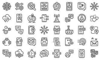 Messaging network icons set, outline style vector