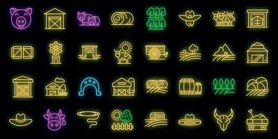 Ranch icons set vector neon