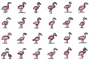 Flamingo icons set line color vector