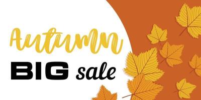 gran venta otoño banner horizontal, estilo plano vector