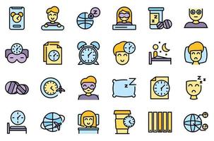 Jet lag icons set line color vector