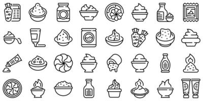 Wasabi icons set, outline style vector