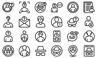 Anonymous icons set, outline style vector
