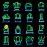 Succulent icons set vector neon