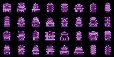 Pagoda icons set outline vector. Asian temple vector neon