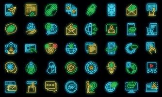 Backlink strategy icons set vector neon