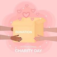 día internacional de la caridad, donación, póster, ilustración vectorial vector
