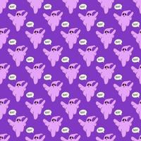 Ghost, vector seamless pattern for Halloween in hand drawn style on purple background