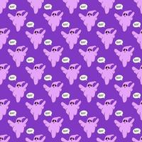 Ghost, vector seamless pattern for Halloween in hand drawn style on purple background