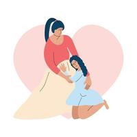 Mom with baby, love for daughter, vector illustration for mother's laughter