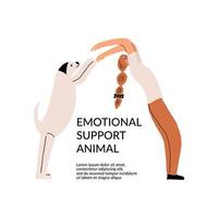 The concept of emotional support by animals. Girl and Labrador. Vector illustration in a flat style.