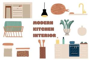 conjunto de utensilios de cocina, elementos de diseño moderno. ilustración vectorial en estilo plano vector