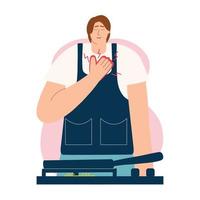 A man got a burn on his hand in the kitchen. Vector illustration in a flat style.