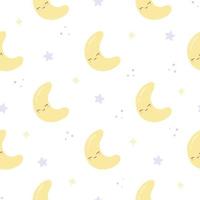 Kawaii seamless pattern with fun moon. Cute print for phone case, backgrounds, fashion, wrapping paper and textile. Vector Illustration