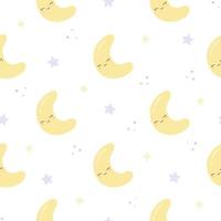 Kawaii seamless pattern with fun moon. Cute print for phone case, backgrounds, fashion, wrapping paper and textile. Vector Illustration