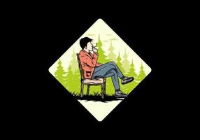 Man sit on chair and smoke cigarettes illustration vector