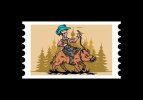 Man riding a wild boar illustration design vector