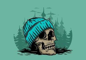 Skull head wearing beanie illustration design vector