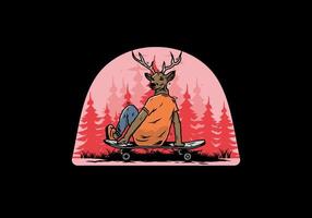 Man with deer head sitting on skateboard illustration vector