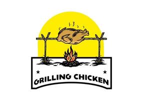 Grilling chicken over bonfire illustration design vector