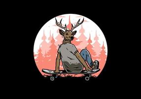 Man with deer head sitting on skateboard illustration
