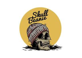 Skull head wearing beanie illustration design vector