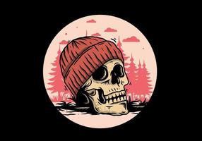 Skull head wearing beanie illustration design vector