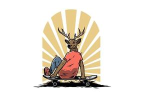 Man with deer head sitting on skateboard illustration vector