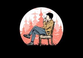 Man sit on chair and smoke cigarettes illustration vector