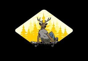 Man with deer head sitting on skateboard illustration vector