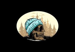 Skull head wearing beanie illustration design vector