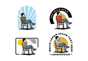 Man sit on chair and smoke cigarettes illustration vector