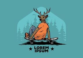 Man with deer head sitting on skateboard illustration vector