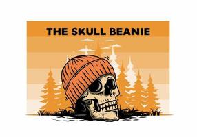 Skull head wearing beanie illustration design vector