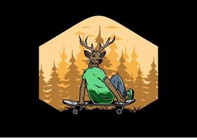 Man with deer head sitting on skateboard illustration vector