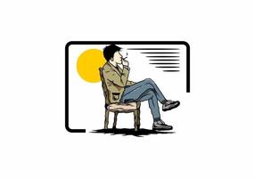 Man sit on chair and smoke cigarettes illustration vector