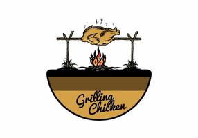 Grilling chicken over bonfire illustration design vector