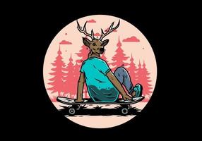 Man with deer head sitting on skateboard illustration vector