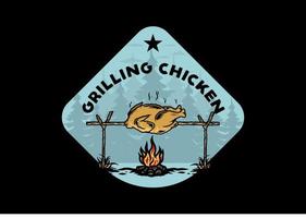 Grilling chicken over bonfire illustration design vector