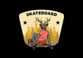 Man with deer head sitting on skateboard illustration vector