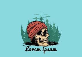 Skull head wearing beanie illustration design vector