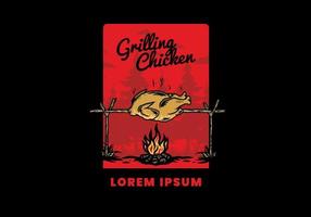 Grilling chicken over bonfire illustration design vector