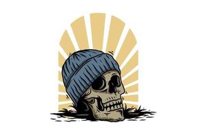 Skull head wearing beanie illustration design vector