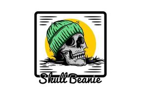 Skull head wearing beanie illustration design vector