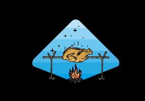 Grilling chicken over bonfire illustration design vector